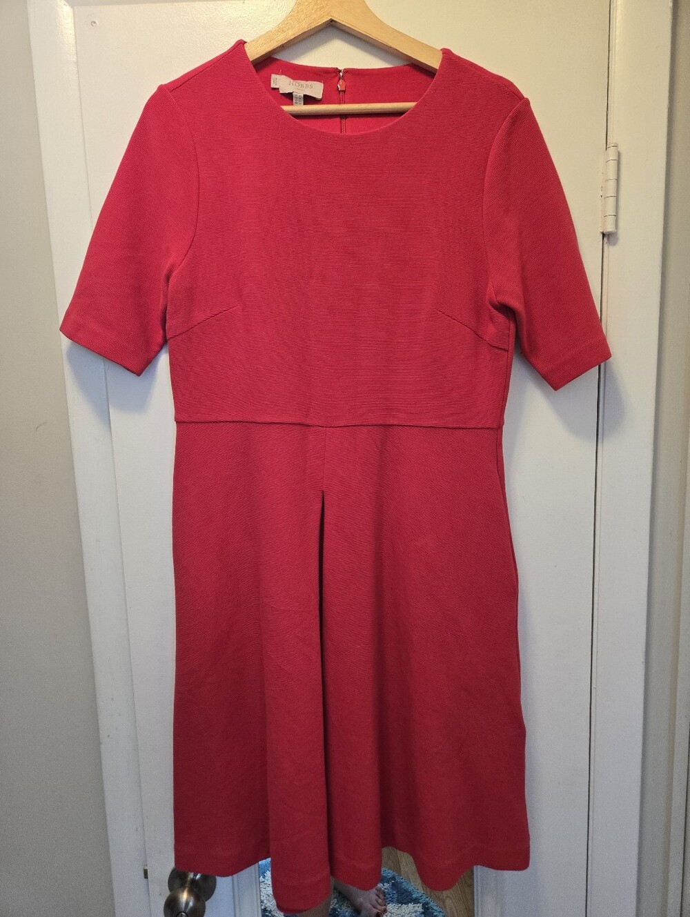 Hobbs Hot Pink Short Sleeve Ribbed Fit And Flare Dress Size 10